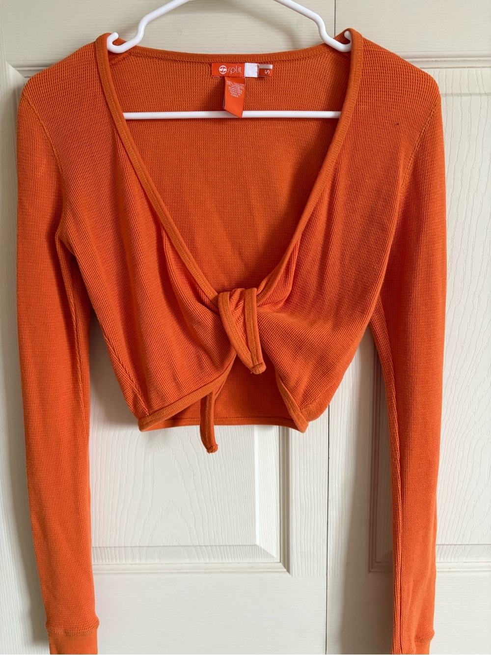 Bright Orange Tie-Front Long Sleeve Crop Top